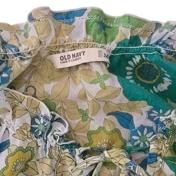 Y2K Old Navy M Floral Top Pistachio Green Butter Yellow Baby Doll Spring - Picture 3 of 7